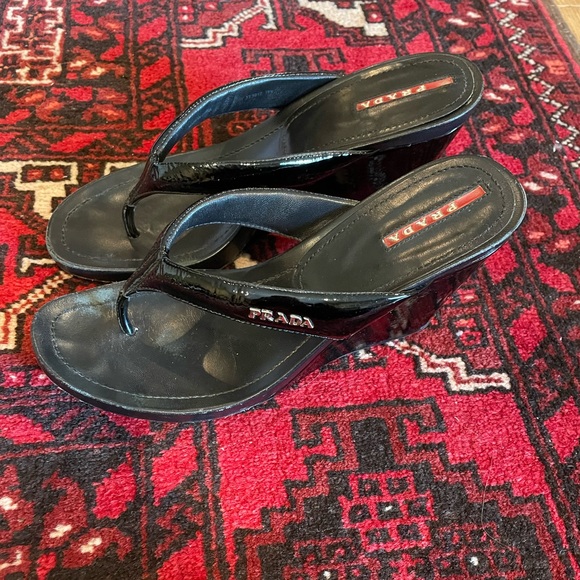 Prada Patent Wedges Sandals 37 - Picture 1 of 8